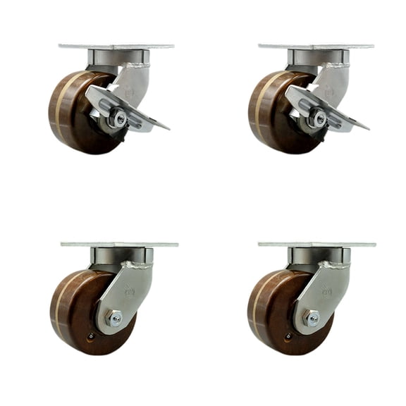 6 Inch Heavy Duty High Temp Phenolic Caster Set 4 Swivel Locks 2 Brakes SCC