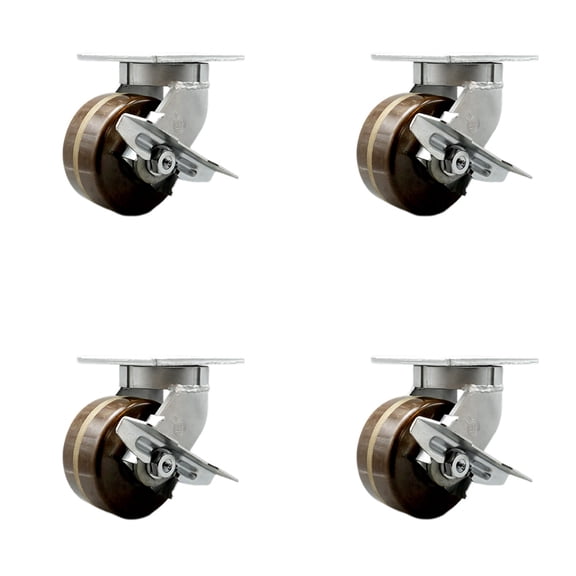 6 Inch Heavy Duty High Temp Phenolic Caster with Brakes and Swivel Locks Set 4