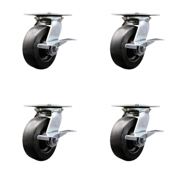 6 Inch Heavy Duty Polyolefin Caster Set with Ball Bearings and Brakes SCC