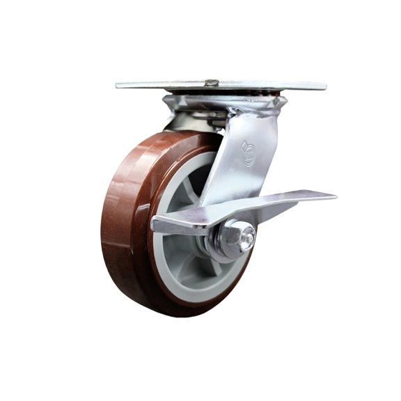 6 Inch Heavy Duty Polyurethane Caster with Roller Bearing and Brake SCC