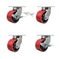 thumbnail image 1 of 6 Inch Heavy Duty Red Poly on Cast Iron Caster Set 2 Swivel Lock 2 Brakes SCC, 1 of 2