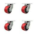 thumbnail image 1 of 6 Inch Heavy Duty Red Poly on Cast Iron Swivel Caster Set with 2 Swivel Locks, 1 of 2