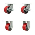 thumbnail image 1 of 6 Inch Heavy Duty Red Poly on Cast Iron Wheel Caster Set 2 Brakes 2 Rigid SCC, 1 of 2
