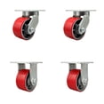 thumbnail image 1 of 6 Inch Heavy Duty Red Poly on Cast Iron Wheel Caster Set 2 Swivel 2 Rigid SCC, 1 of 2