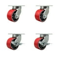 thumbnail image 1 of 6 Inch Heavy Duty Red Poly on Cast Iron Wheel Swivel Caster Set with 2 Brakes, 1 of 2