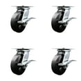 thumbnail image 1 of 6 Inch Heavy Duty Rubber on Steel Caster Set with Roller Bearings and Brakes SCC, 1 of 2