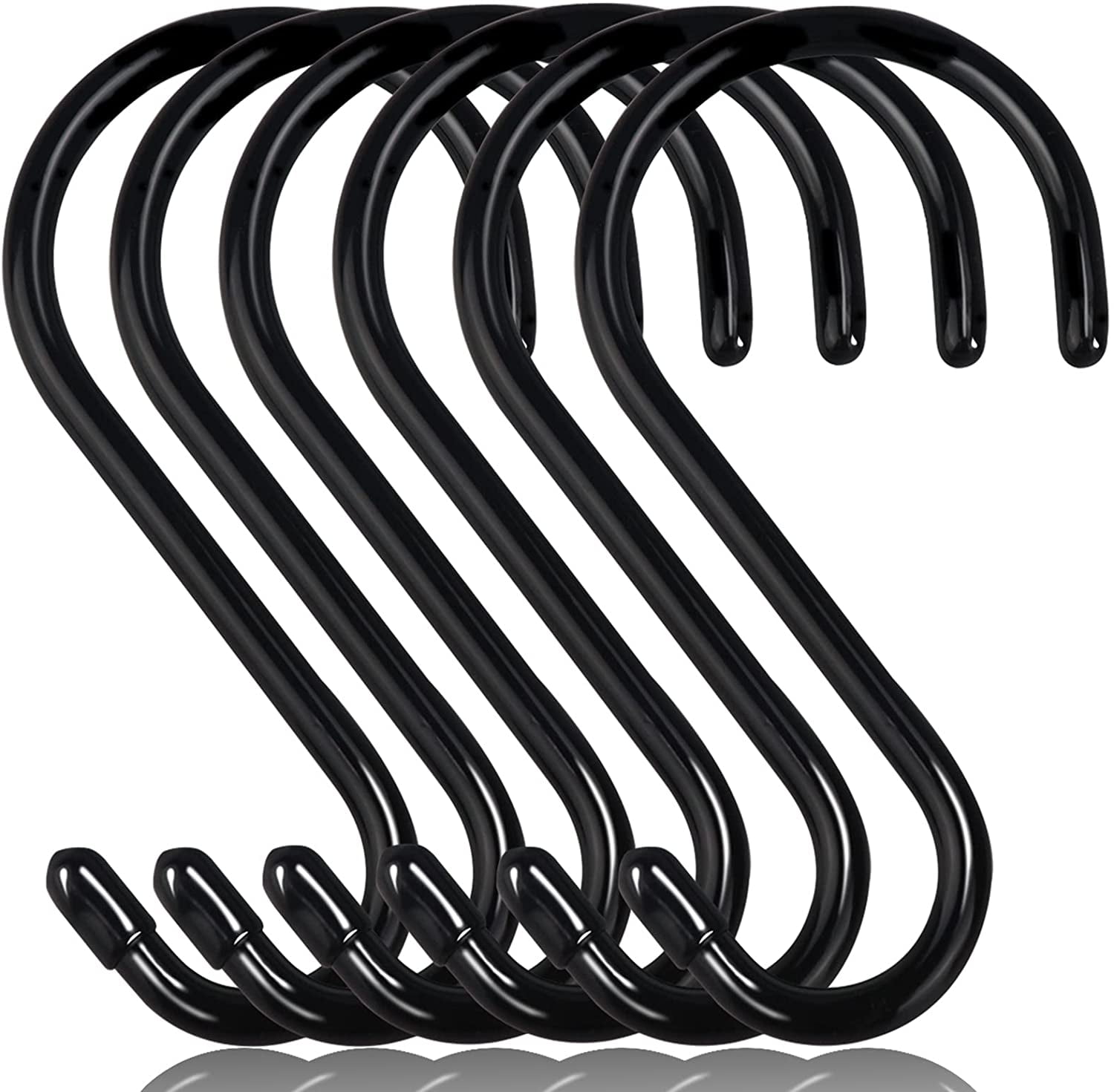 DINGEE 24 Pack Heavy Duty S Hooks, Non Slip Rubber Coated, 7mm Thick Metal Black S Hooks For Hanging Plants, Closet, Bird Feeders, Kitchen, Large Objects, Tools, Bikes