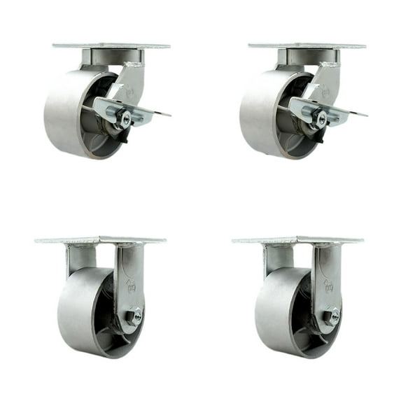 6 Inch Heavy Duty Semi Steel Cast Iron Caster Set 2 Swivel Lock/Brake 2 Rigid
