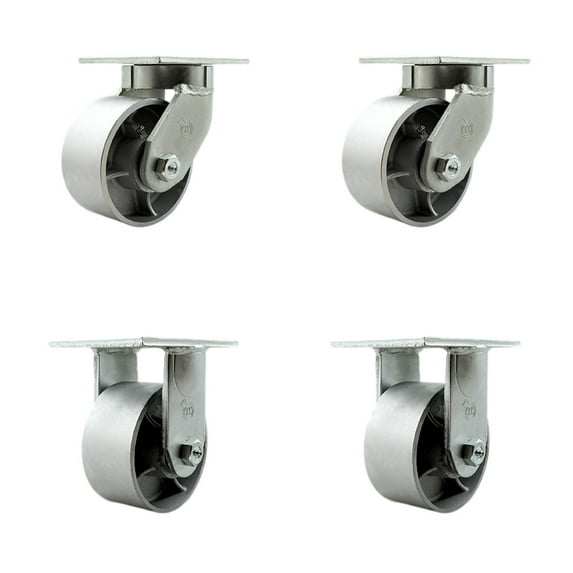 6 Inch Heavy Duty Semi Steel Cast Iron Caster Set 2 Swivel Locks 2 Rigid SCC