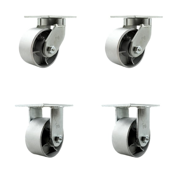 6 Inch Heavy Duty Semi Steel Cast Iron Wheel Caster Set 2 Swivel 2 Rigid SCC