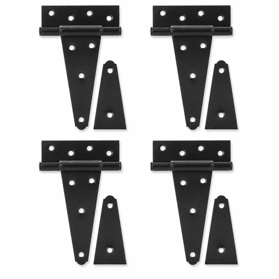 6 Inch Heavy Duty T-Strap Hinges 4 Pack Wrought Hardware for Gates, Sheds, Barns