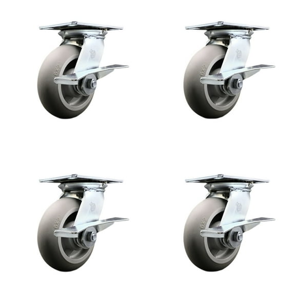 6 Inch Heavy Duty Thermoplastic Caster Set with Roller Bearings and Brakes SCC