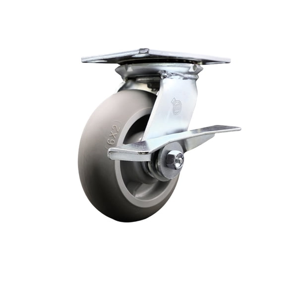 6 Inch Heavy Duty Thermoplastic Rubber Caster with Roller Bearing and Brake SCC