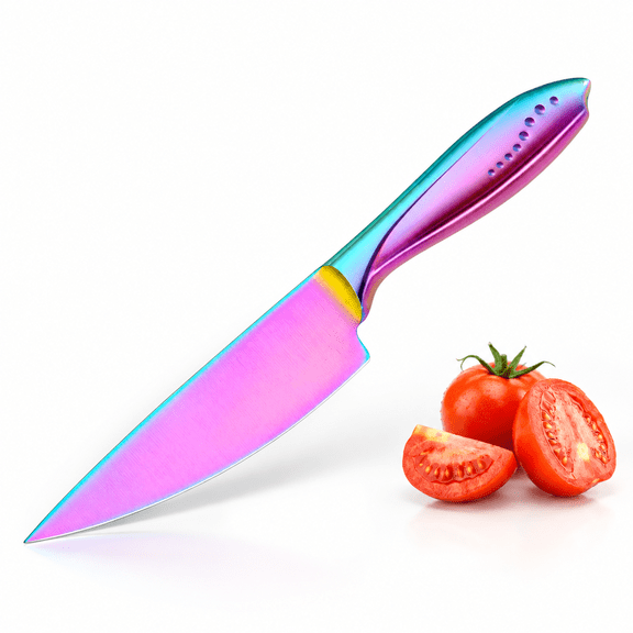 6 Inch High Carbon Stainless Steel Chef, Rainbow Titanium Coated Cooking