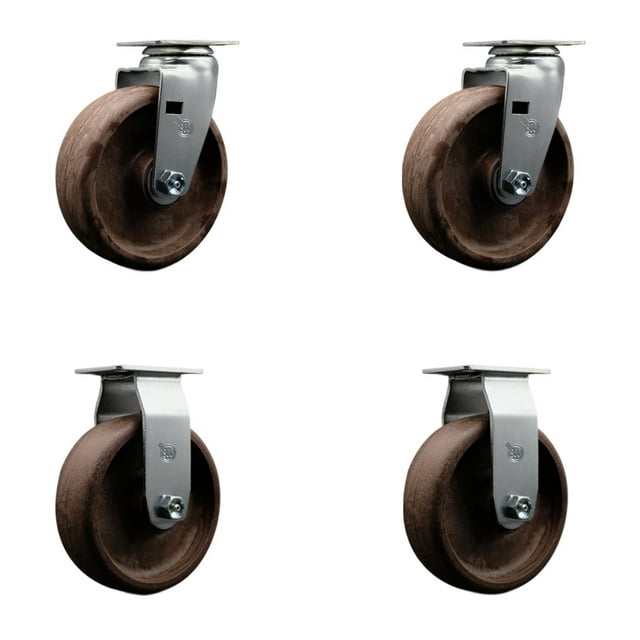 6 Inch High Temp Glass Filled Nylon Caster Set w/Bronze Bearing 2 Swivel 2 Rigid