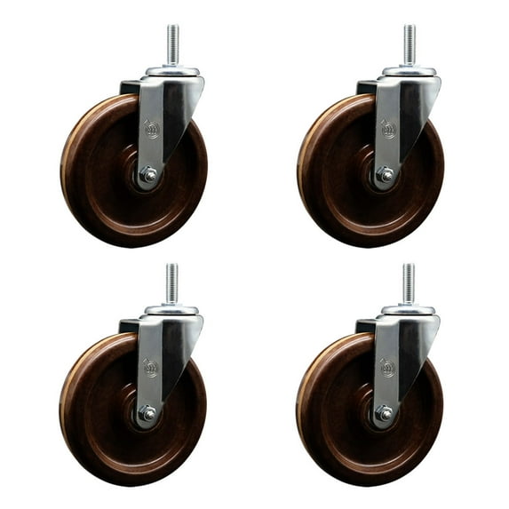 6 Inch High Temp Phenolic 5/8 Inch Threaded Stem Caster Set with Brake