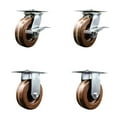 thumbnail image 1 of 6 Inch High Temp Phenolic Caster Set with Roller Bearing 2 Brakes and 2 Rigid, 1 of 2