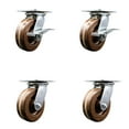 thumbnail image 1 of 6 Inch High Temp Phenolic Caster Set with Roller Bearing 4 Swivel Lock 2 Brake, 1 of 2