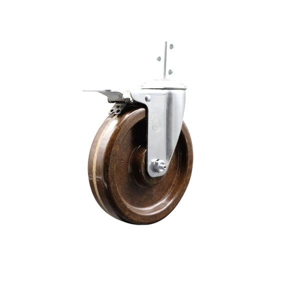6 Inch High Temp Phenolic Swivel 7/8 Inch Square Stem Caster Total Lock Brake