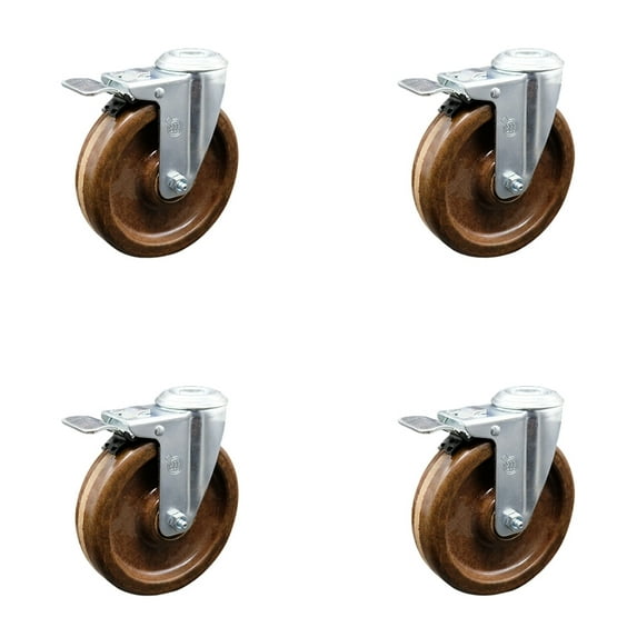 6 Inch High Temp Phenolic Swivel Bolt Hole Caster Set with Total Lock Brake SCC