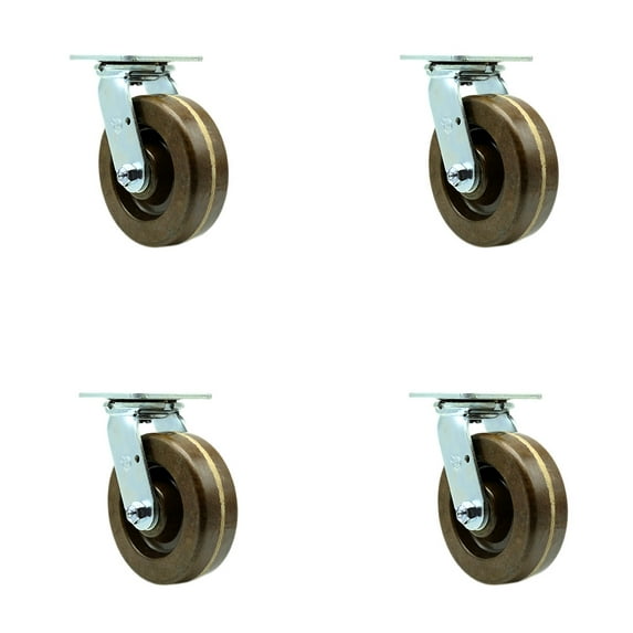 6 Inch High Temp Phenolic Swivel Caster Set with Roller Bearing and Swivel Lock