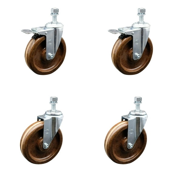 6 Inch High Temp Phenolic Wheel Swivel ½ Inch Stem Caster Set 2 Total Lock Brake