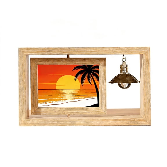 6-Inch Horizontal Wood Grain Rotating Photo Frame with LED Decorative Light, Double Photo Pull-Out Desktop Decoration, Home Decor Picture Frame (Holds 2 Photos)