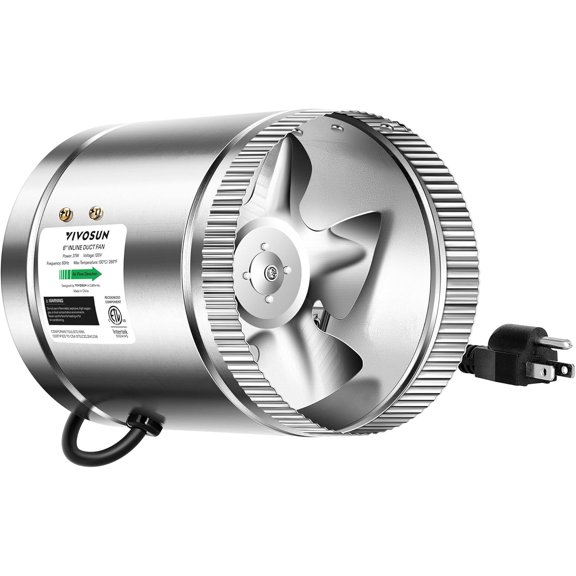 6 Inch Inline Duct Fan 240 CFM, HVAC Exhaust Ventilation Fan with Low Noise for Basements, Bathrooms, Kitchens and Attics, Silver