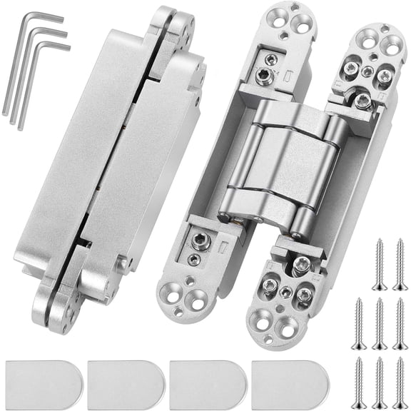 6 Inch Invisible Door Hinges (2 ),  Adjustable  Door Hinges for Doors, 180  Swing Heavy-Duty Zinc Alloy Concealed Hinge, 88 lbs Load-Bearing, Brushed  Finish