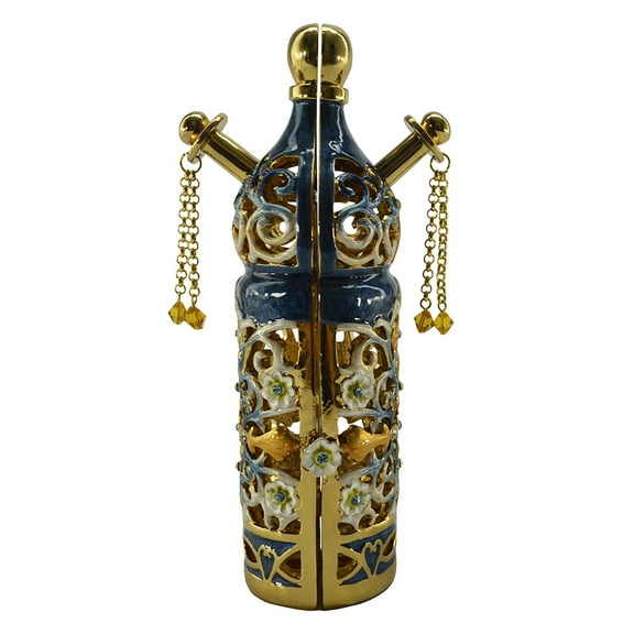 6" Inch Jewish Blue and Gold Torah Scroll Stand Holder with Gemstone Accents