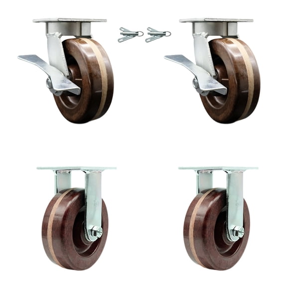 6 Inch KP High Temp Phenolic Caster Set with 2 Brakes/Swivel Locks 2 Rigid SCC