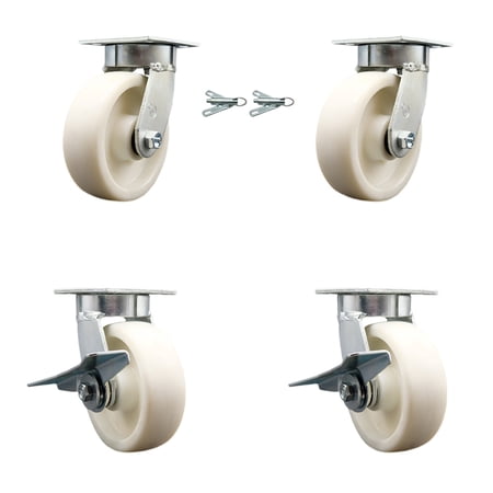 6 Inch KP Nylon Caster Set with Ball Bearings 2 Swivel Locks 2 Brakes SCC