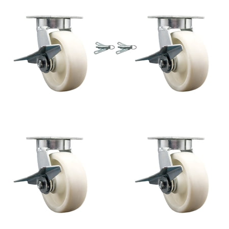 6 Inch KP Nylon Caster Set with Ball Bearings 4 Brakes 2 Swivel Locks SCC