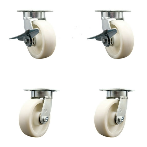 6 Inch KP Nylon Caster Set with Ball Bearings 4 Swivel Locks 2 Brakes SCC