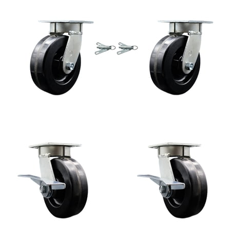 6 Inch KP Phenolic Caster Set with Ball Bearings 2 Swivel Locks 2 Brakes SCC