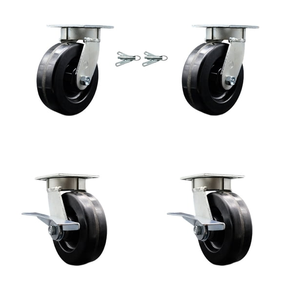6 Inch KP Phenolic Caster Set with Ball Bearings 2 Swivel Locks 2 Brakes SCC