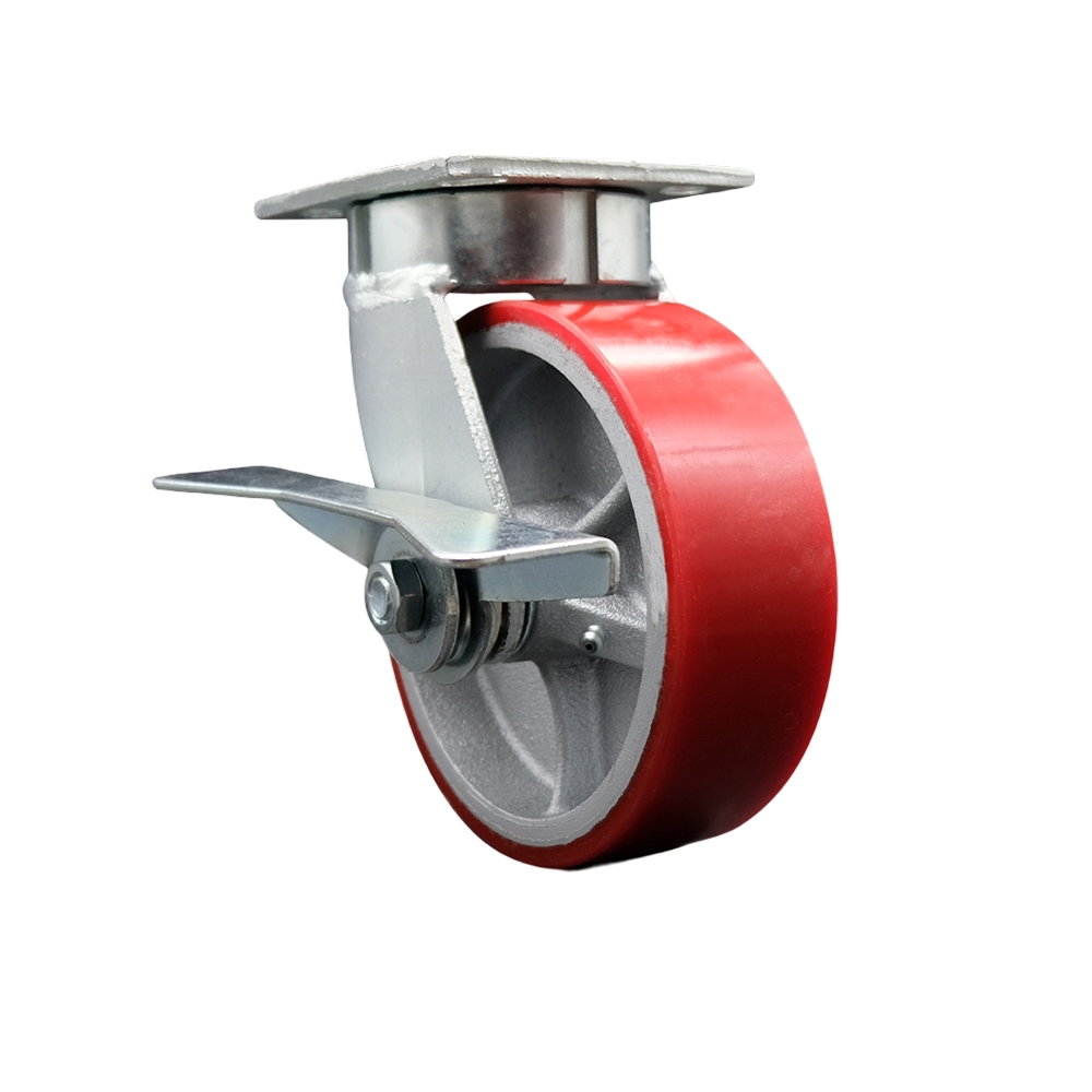 6 Inch KP Red Poly on Cast Iron Swivel Caster with Ball Bearing and ...