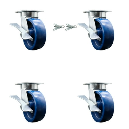 6 Inch KP Solid Poly Caster Set with Ball Bearings 4 Brakes 2 Swivel Locks SCC