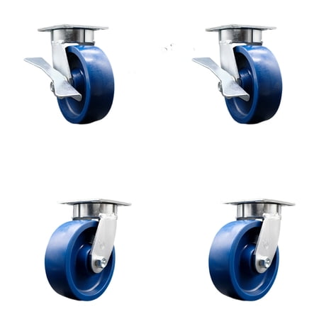 6 Inch KP Solid Poly Caster Set with Ball Bearings 4 Swivel Locks 2 Brakes SCC