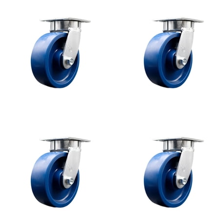 6 Inch KP Solid Poly Swivel Caster Set with Ball Bearings & Swivel Locks SCC