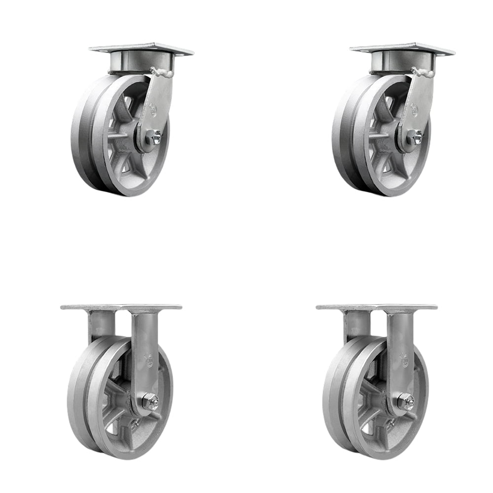 6 Inch KP V-Groove Semi Steel Caster Set w/Ball Bearings 2 Swivel Locks ...