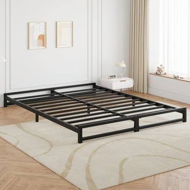 6 Inch King Size Metal Platform Bed Frame with Steel Slat Support, Mattress Foundation and No Box Spring Needed, Easy Assembly, Black (Queen)