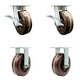 thumbnail image 1 of 6 Inch Kingpinless High Temp Phenolic Wheel Caster Set 2 Brakes 2 Rigid SCC, 1 of 2