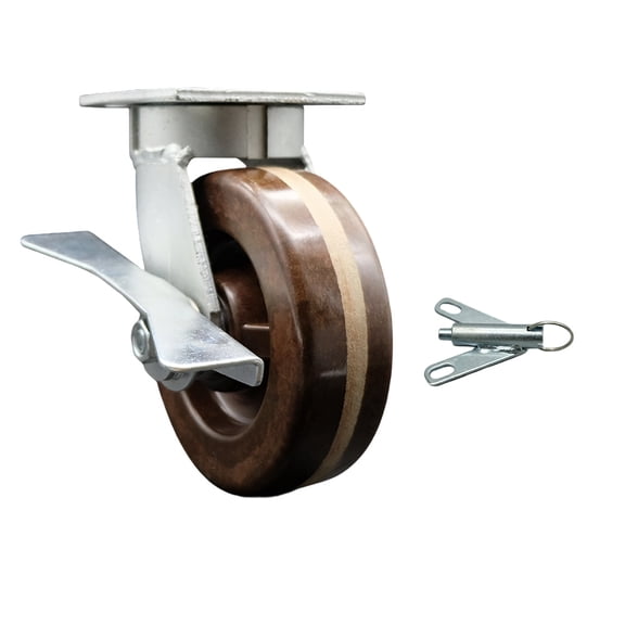6 Inch Kingpinless High Temp Phenolic Wheel Caster with Brake and Swivel Lock
