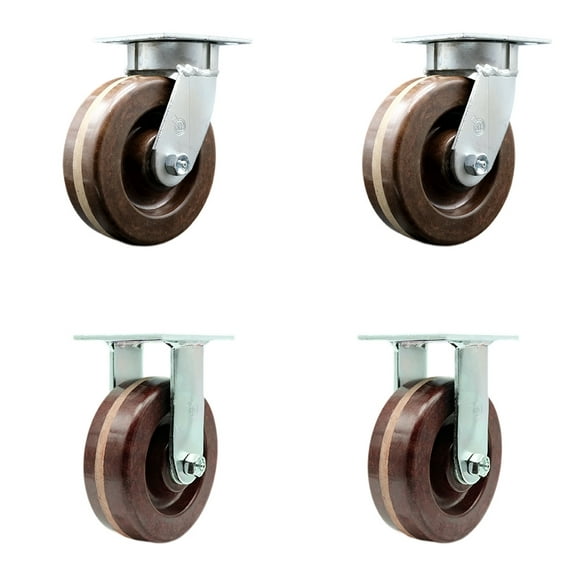 6 Inch Kingpinless High Temp Phenolic Wheel Swivel Caster Set 2 Swivel 2 Rigid