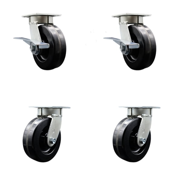 6 Inch Kingpinless Phenolic Wheel Caster Set 4 Swivel Locks 2 Brakes SCC