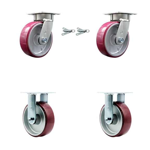 6 Inch Kingpinless Poly on Aluminum Wheel Caster Set 2 Swivel Locks 2 Rigid SCC