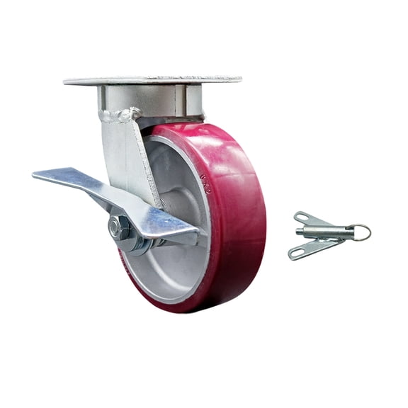 6 Inch Kingpinless Poly on Aluminum Wheel Caster with Brake and Swivel Lock SCC