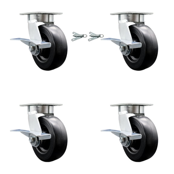 6 Inch Kingpinless Polyolefin Wheel Caster Set 4 Brakes 2 Swivel Locks SCC