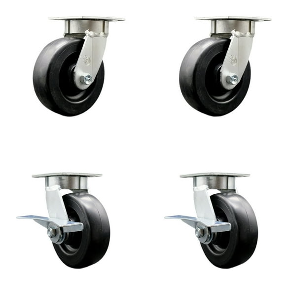 6 Inch Kingpinless Polyolefin Wheel Swivel Caster Set with 2 Brakes SCC